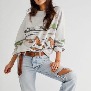 Free People Running Horses Oversized Crewneck XL